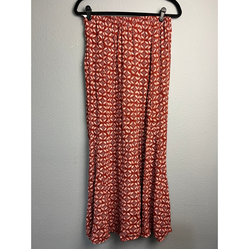 Maurices Sm Womens Rust Red Geometric Star Print Rayon Maxi Skirt Flowy Casual